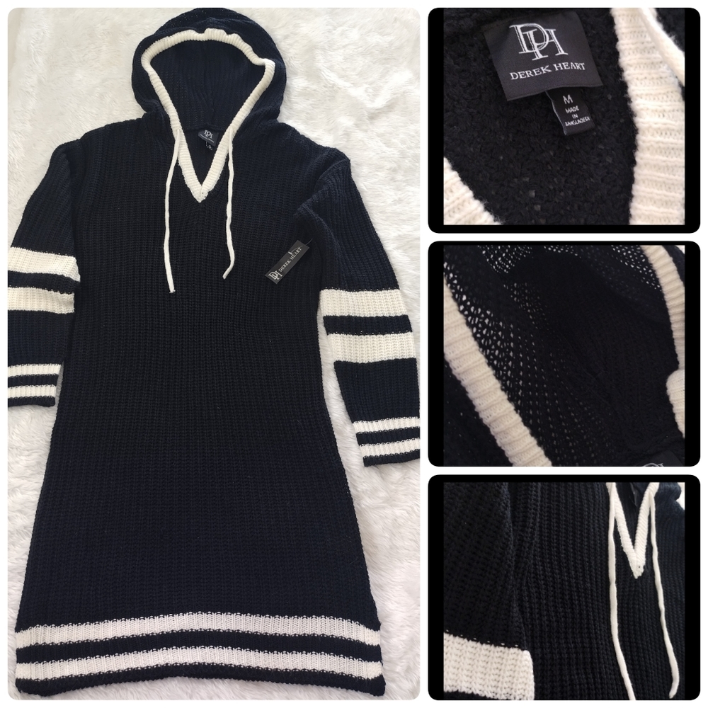 Derek heart Knitted dress with Cap black with white stripes